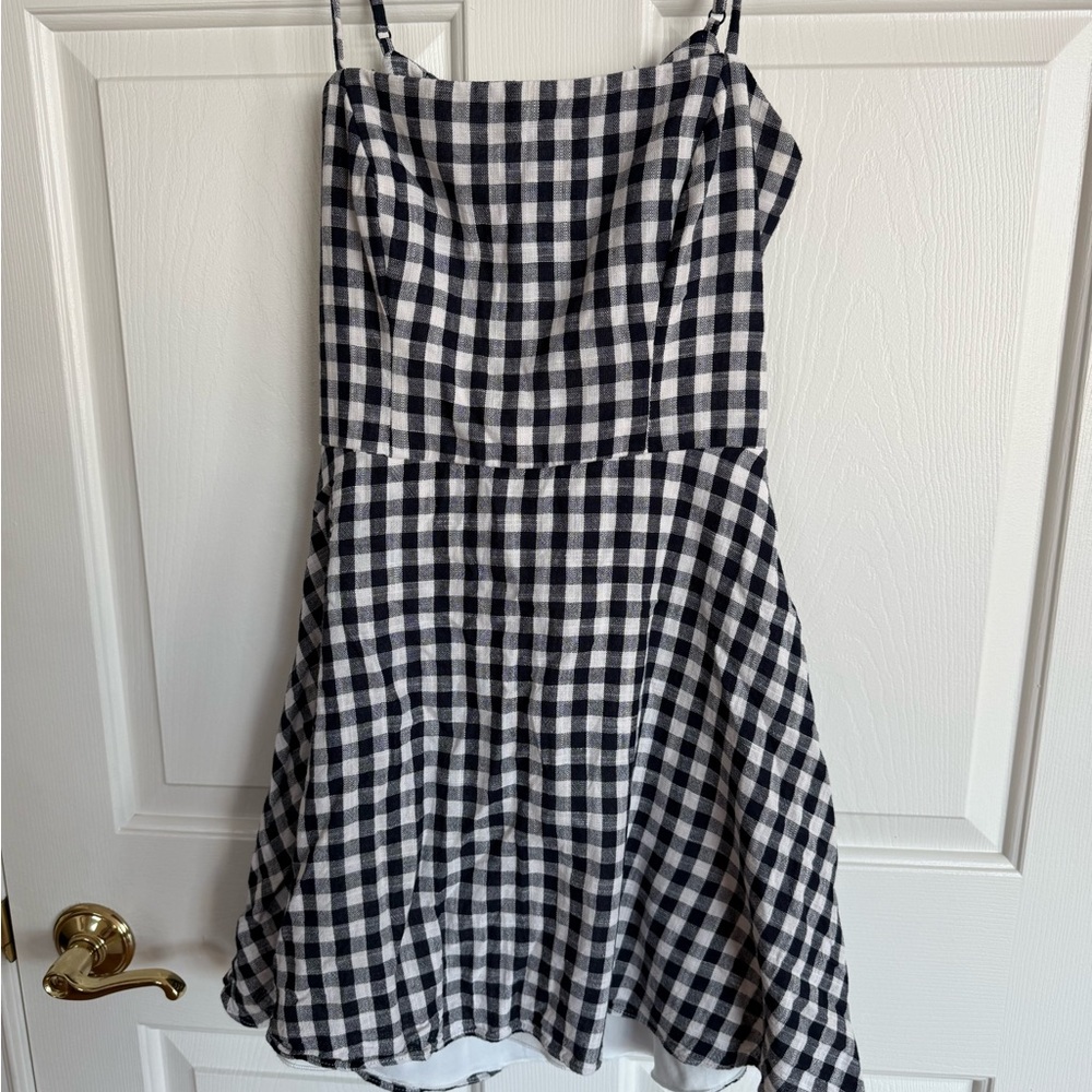 B. Smart Navy and White Checkered Dress